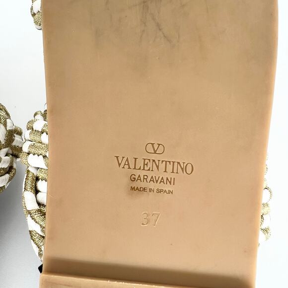 VALENTINO GARAVANI Rockstud Metallic Rope Slide Espadrille EU 37 Gold Sandals - Picture 12 of 13